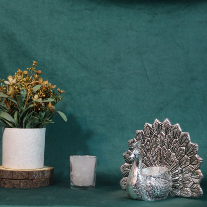 Metal Peacock Candle Holder — Handcrafted Decorative Mor Diya Stand