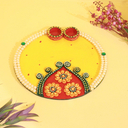 2 LINE PEARL STUDDED DESIGNER MULTICOLOR POOJA THALI