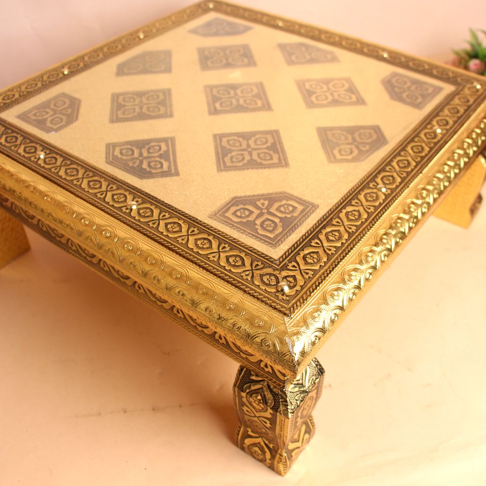 15x15 Wooden Regzin Wedding Bajot | Decorative Pooja Chowki | Handcrafted Wooden Chowki for Wedding & Religious Ceremonies