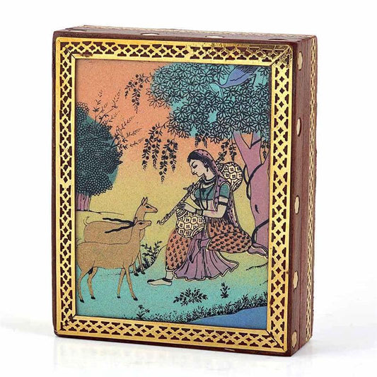 Sheesham Wood Gemstone Painted Box | 4×5 inches | Handcrafted Jewellery & Keepsake Box