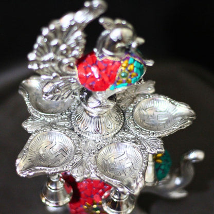 Metal Stone Elephant Samai — Handcrafted Decorative Diya Lamp Stand