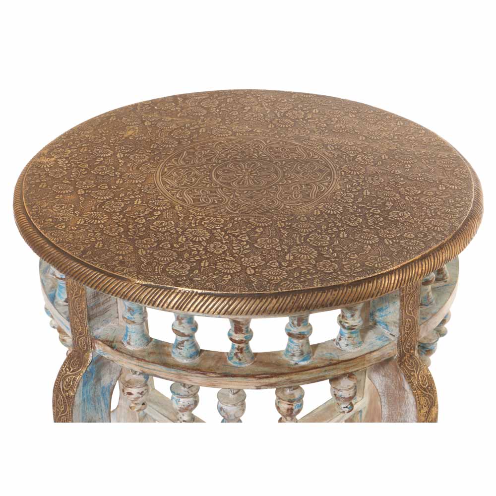 Antique Wells Round Side Table – Handcrafted Wooden Vintage Accent Table for Living Room & Decor