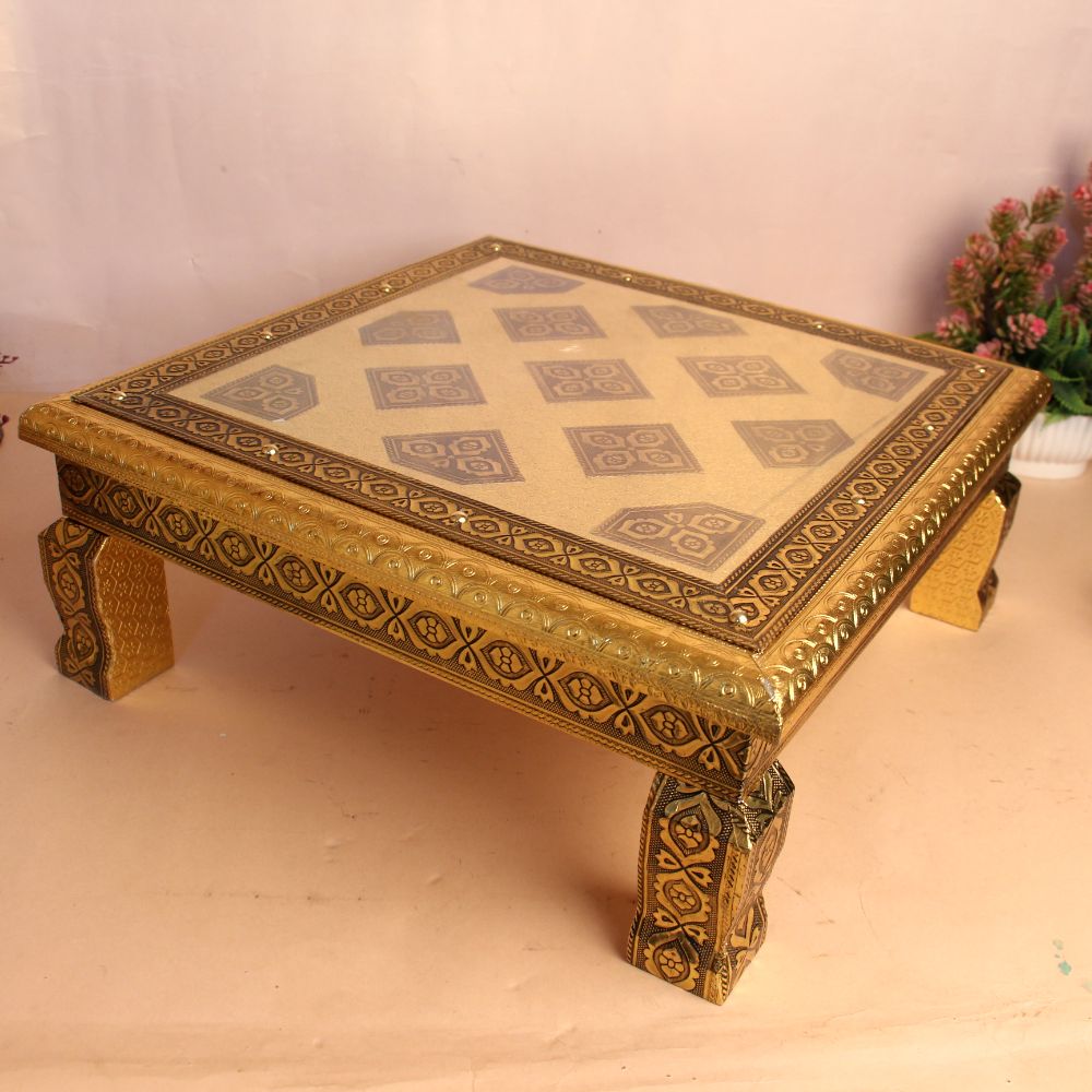 15x15 Wooden Regzin Wedding Bajot | Decorative Pooja Chowki | Handcrafted Wooden Chowki for Wedding & Religious Ceremonies