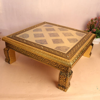 15x15 Wooden Regzin Wedding Bajot | Decorative Pooja Chowki | Handcrafted Wooden Chowki for Wedding & Religious Ceremonies