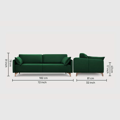 Modern Roma Fabric Green 3 Seater Sofa