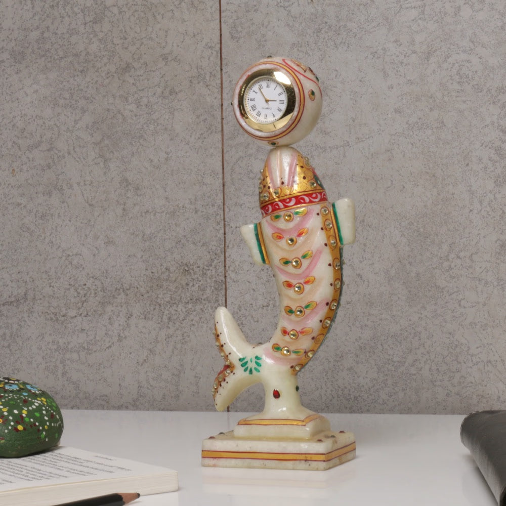 Marble Fish Table Clock