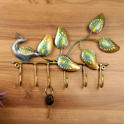 IRON PAINTED WALL PEACOCK 6 HOOK