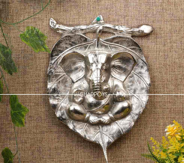 Shri Ganesh Leaf Design Wall Hanging — Handcrafted Metal Home Décor