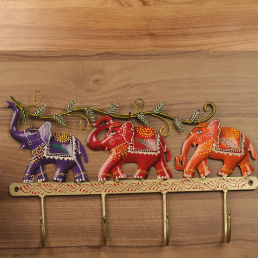 IRON PAINTED WALL 3 ELEPHANT 4 HOOK