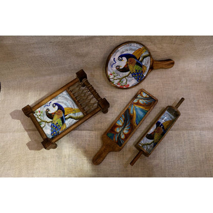 WOODEN KHATIYA PLATTER SET 4 PCS