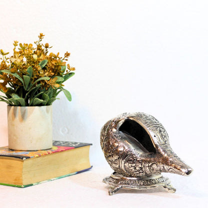 Metal Silver Shankh — Handcrafted Decorative Conch Shell Showpiece