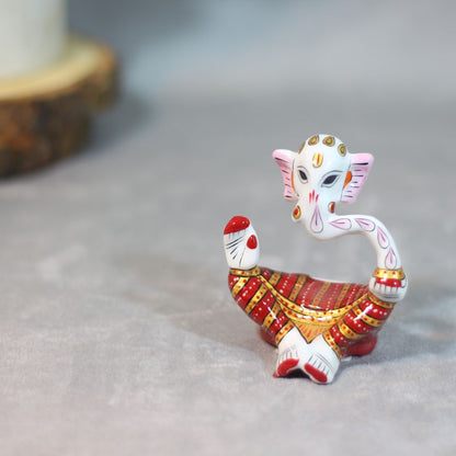 Metal Hawa Ganesh Figurine 3" — Handcrafted Flying Ganesha Showpiece