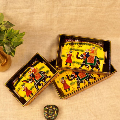 TRAY SET OF 3 PC PAINTING MEHRUN (MAROON)