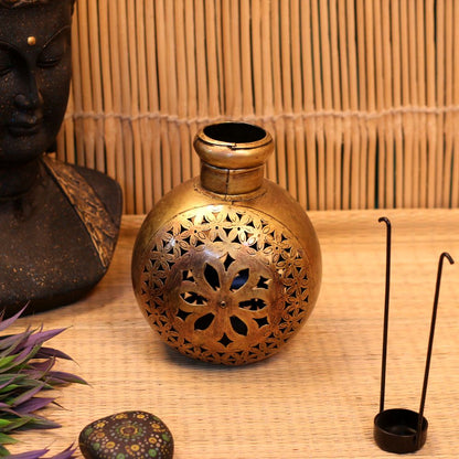 Handcrafted Iron Painted Kuria Tea Light Holder – Fruit Cut Design (Small) | Decorative Candle Holder for Home Décor