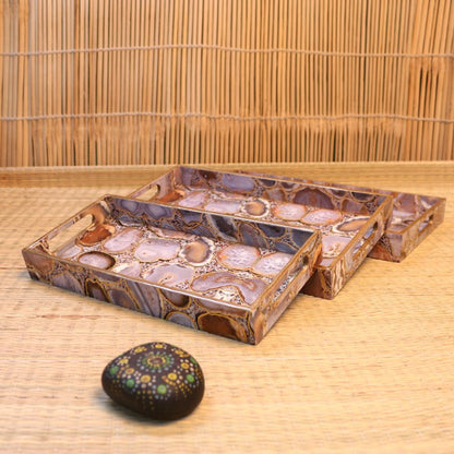Handcrafted Wooden Painted MDF Golden Tray Set of 3 – Premium Decorative Serving Trays