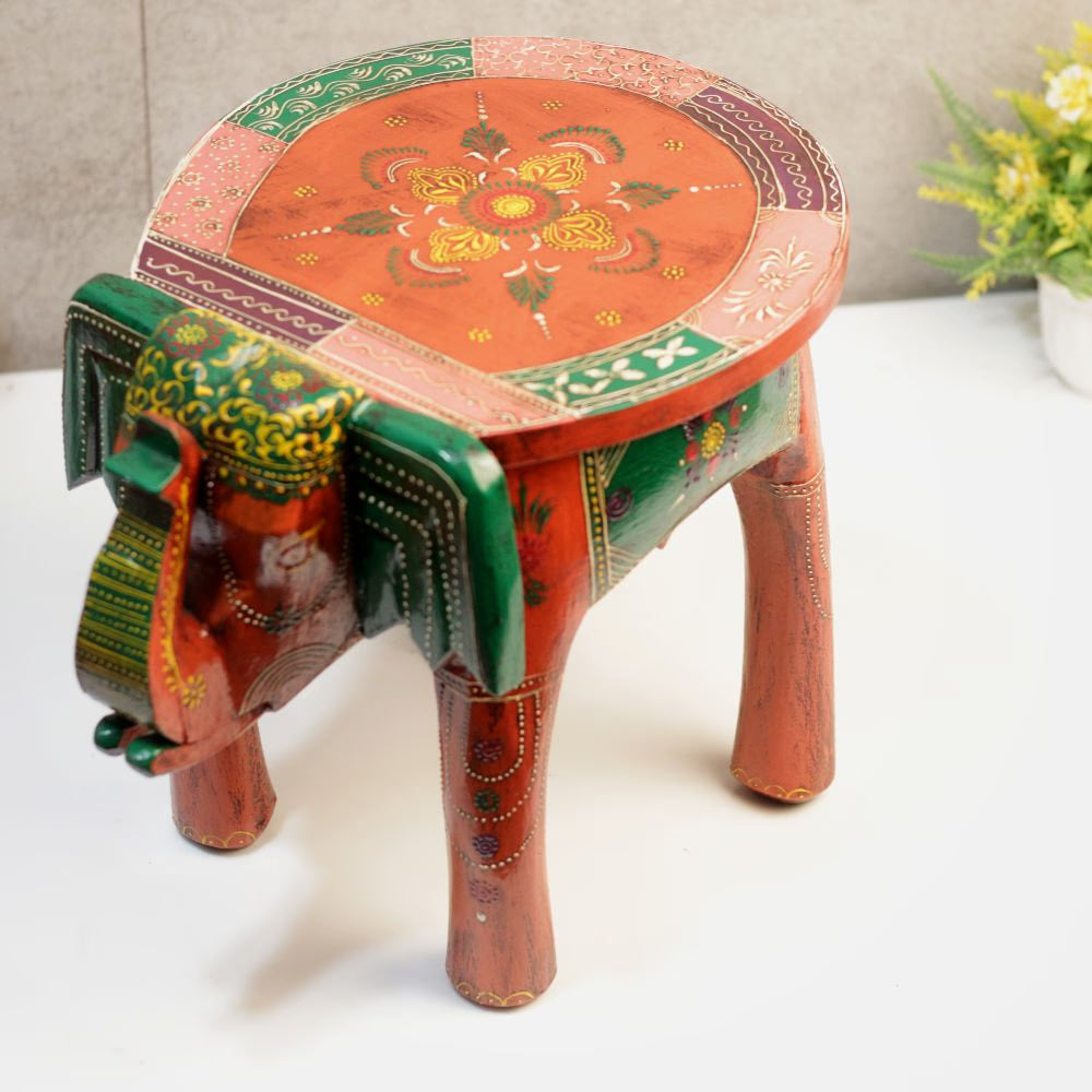 10' Wooden Colorful Elephant Stool