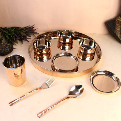 Copper Thali Set of 9 – Traditional Handcrafted Dining Set