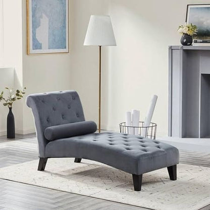 Tufted Chaise Lounge Chair with Bolster Pillow & Padded Seat