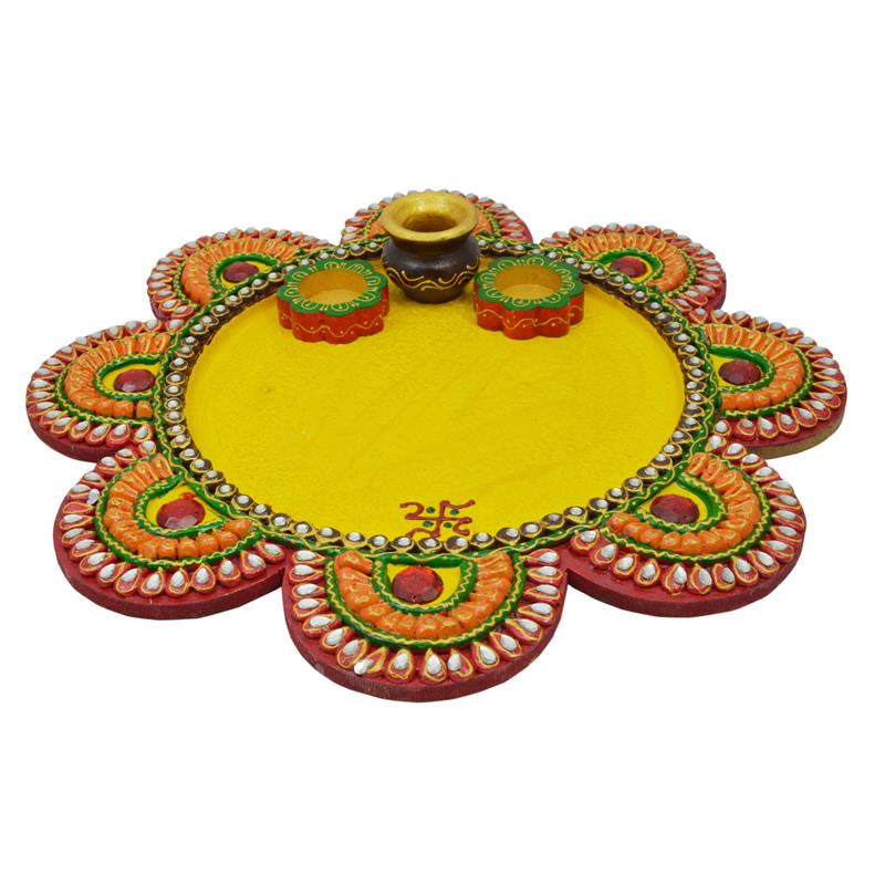 Big Flower Pooja Thali | 15×15 cm | Handcrafted Decorative Puja Plate