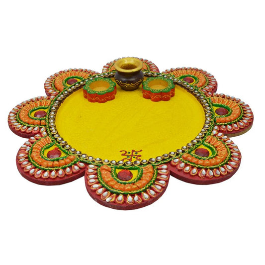 Big Flower Pooja Thali | 15×15 cm | Handcrafted Decorative Puja Plate