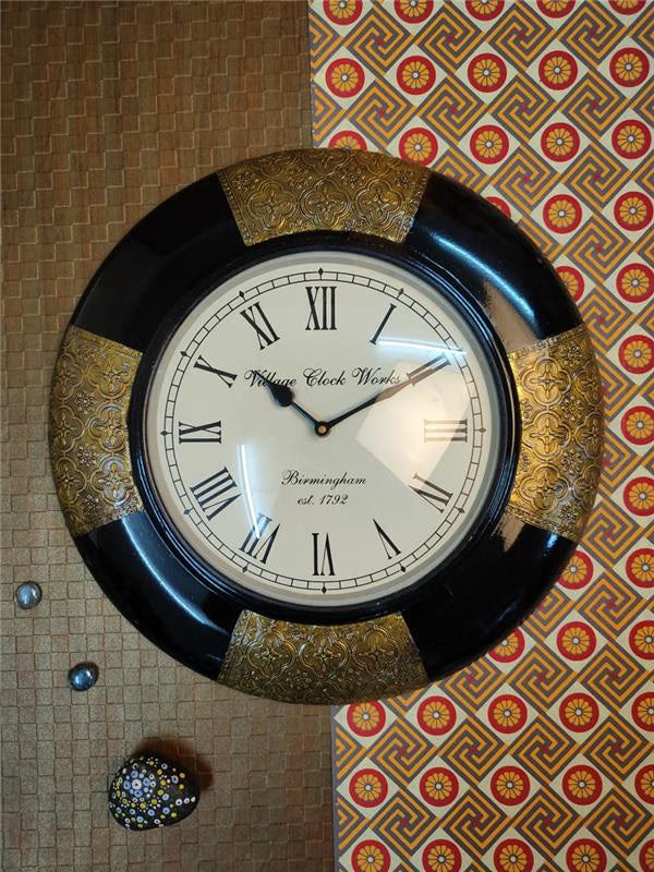 BRASS PLUS CURVE DESIGN WALL CLOCK 16X16X10