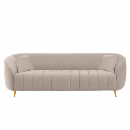 Modern Channel-Tufted Upholstered Sofa with Rounded Arms & Vertical Stitching
