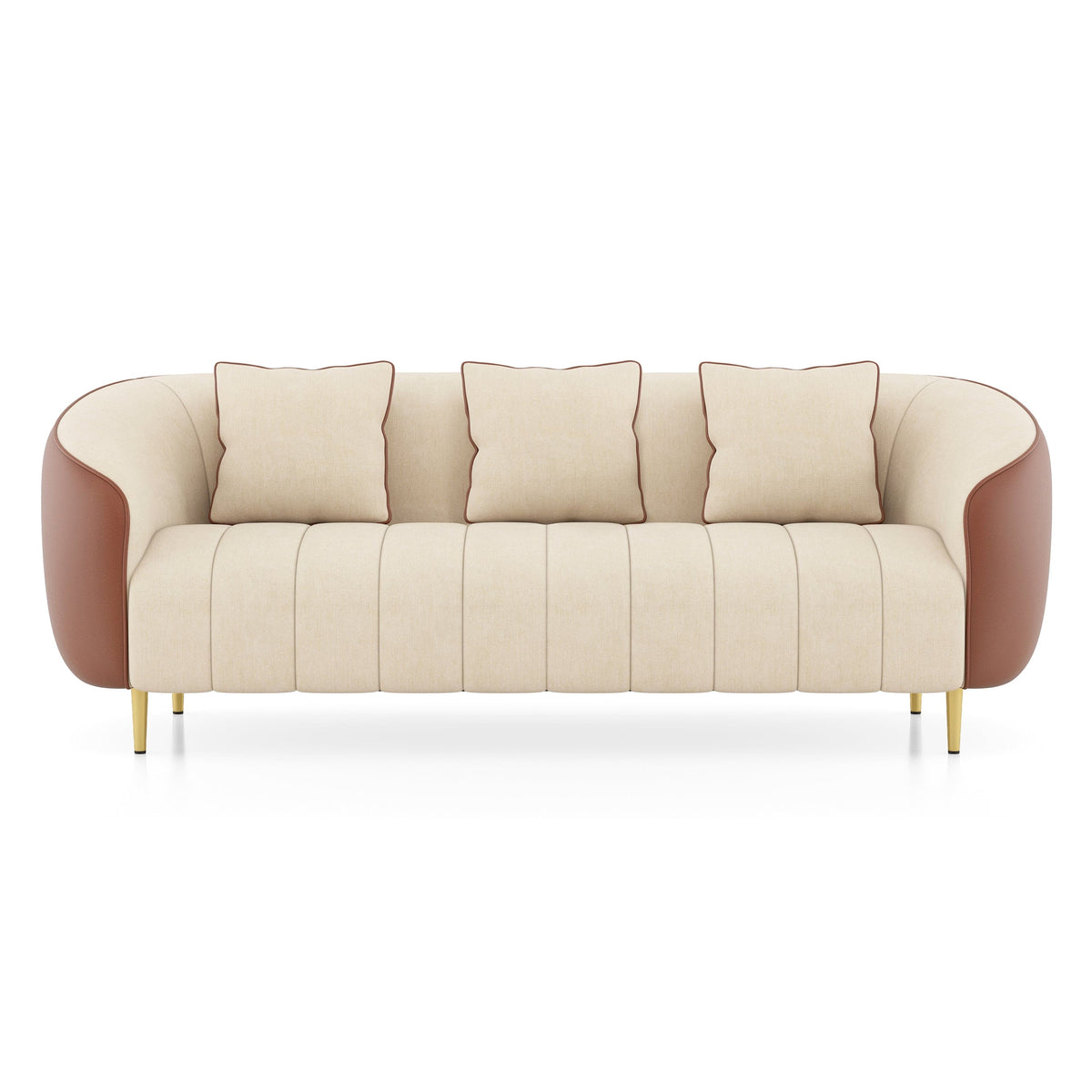 Modern Channel Tufted 3-Seater Sofa with Quilted Arms - Shivora Crafts