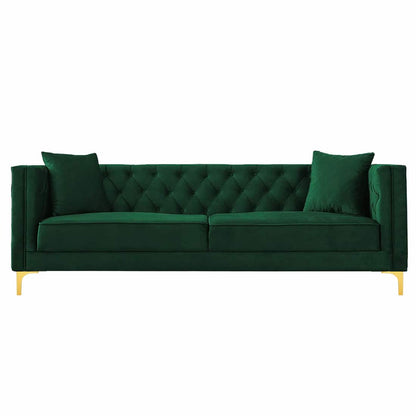 Luxury 3-Seater Green Tufted Upholstered Sofa with Gold Legs