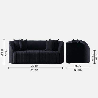 Modern Black 3 Seater Sofa | Vertical Channel Tufted Upholstered Sofa-Shivora Crafts