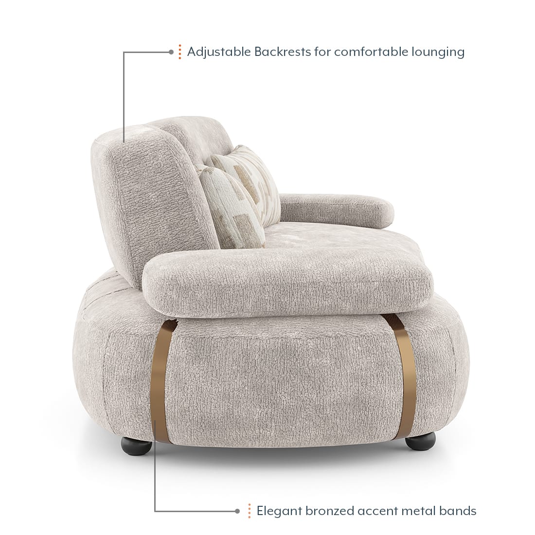 Modern 3-Seater Fabric Sofa with Cushioned Backrest