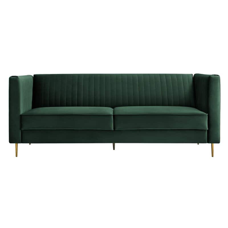 Modern 3-Seater Green Velvet Upholstered Sofa with Gold Legs