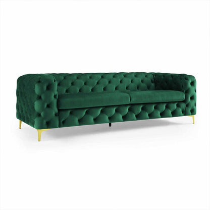 Luxury 3-Seater Green Tufted Chesterfield Sofa with Gold Legs