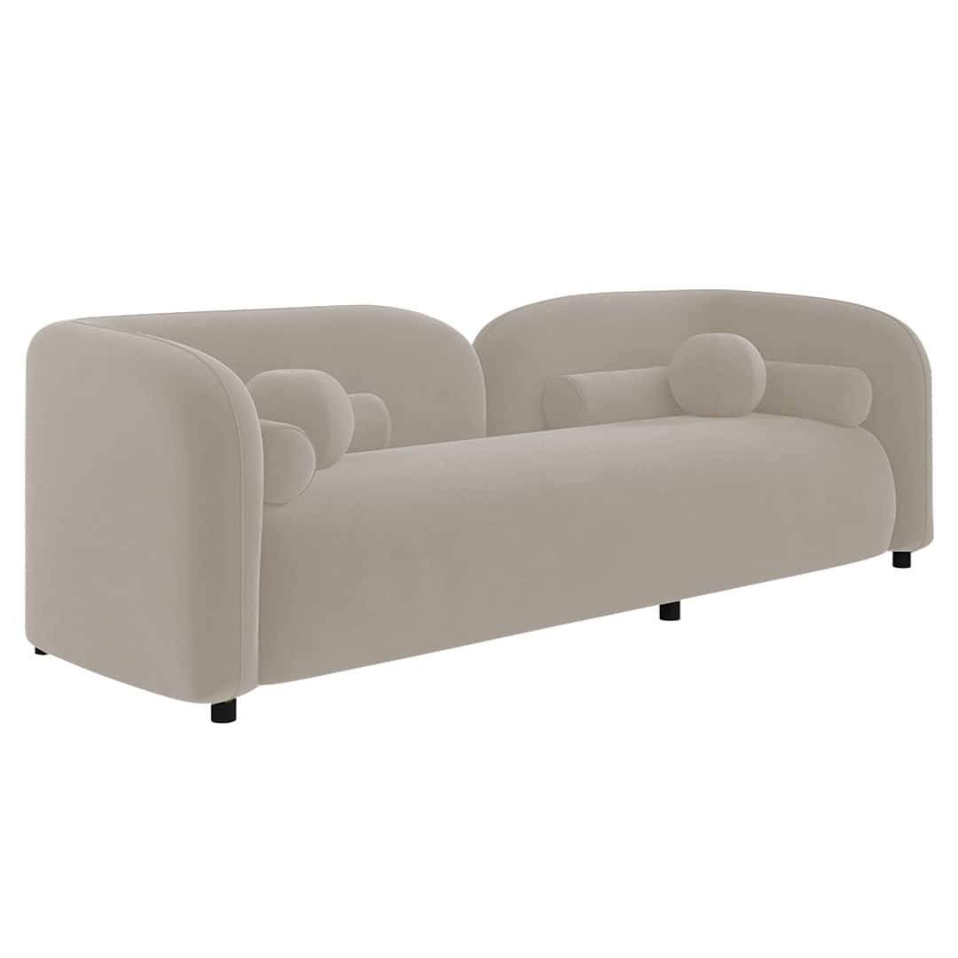 Modern Curved 3-Seater Sofa with Rounded Back & Bolster Cushions